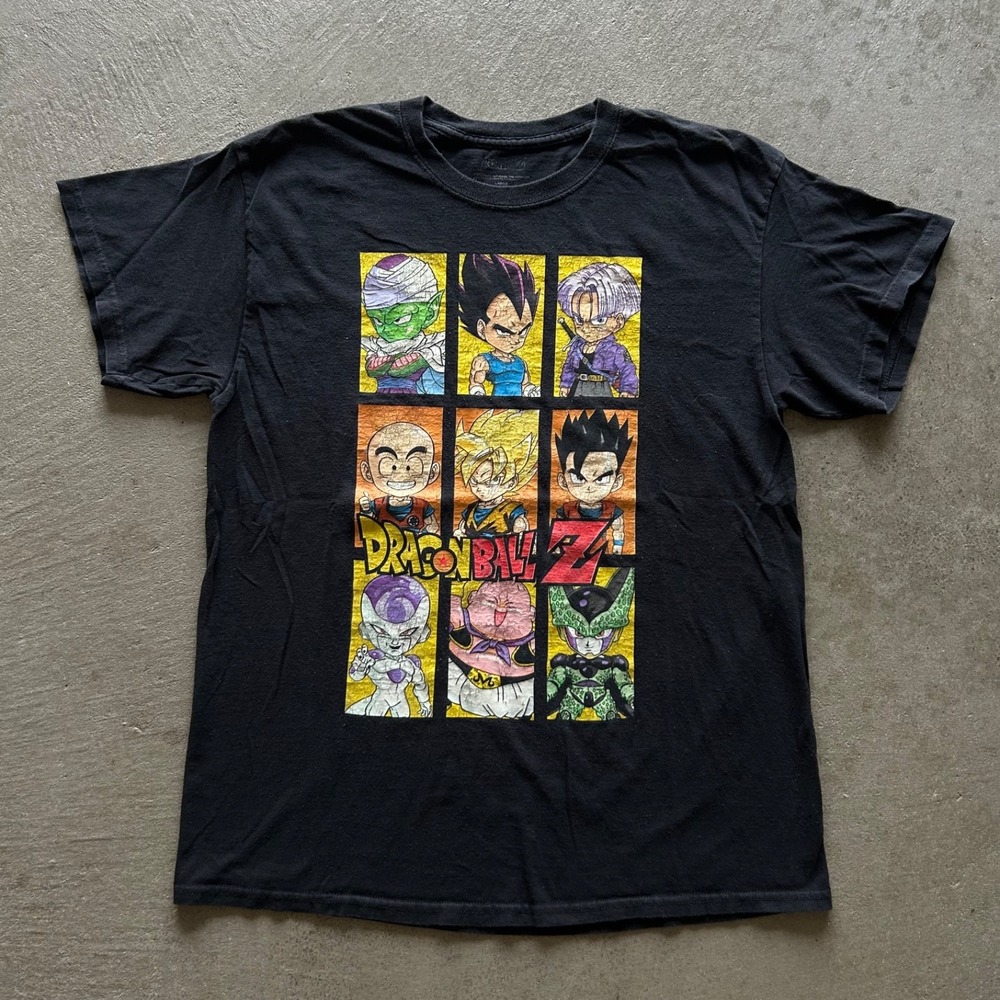 Dragon Ball Z Shirt Size Large Black Chibi Characters Grid Goku Vegeta Anime